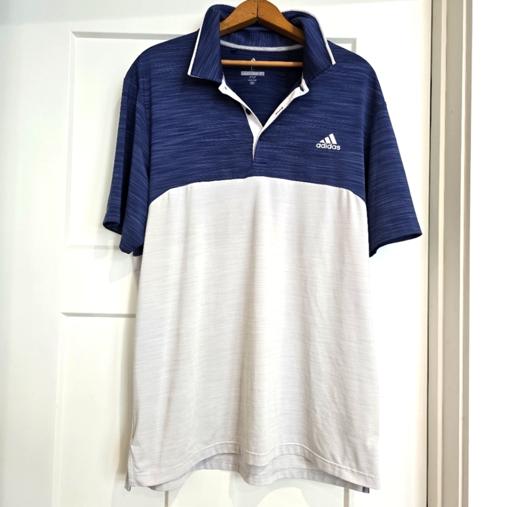 Adidias Golf Polo Shirt Mens L Short-sleeve Blue White Raptor Bay Club Preppy
